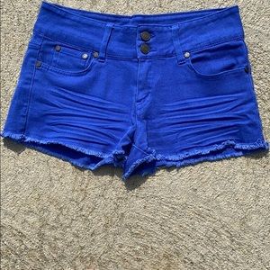 Button fly blue shorts
